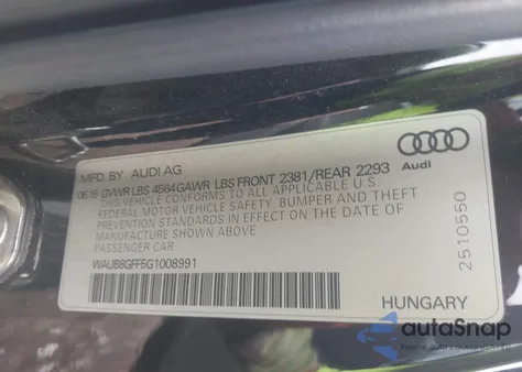 2016 Audi A3 2.0T Premium из США, поврежденный, VIN WAUB8GFF5G1008991